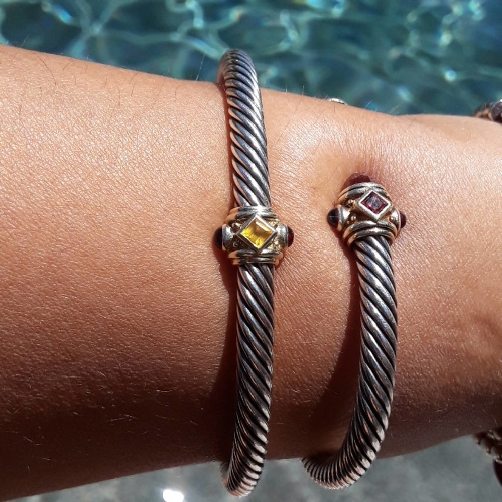 David Yurman 5mm Renaissance Bracelet W/ Citrine, Rhodalite Garnet and 14k Gold
